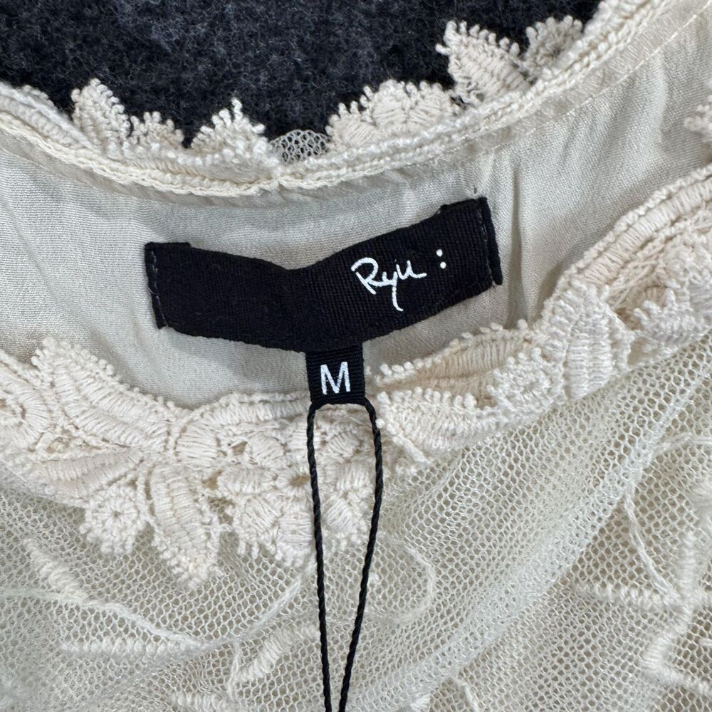 Ryu Anthropologie Dress Women's Medium Beige Lace Crochet Flutter Boho Cottage - Picture 3 of 10